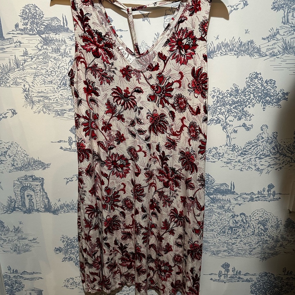 Floral Sleeveless Dress - Red and Black